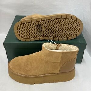 Tan Suede Platform Ankle Boots